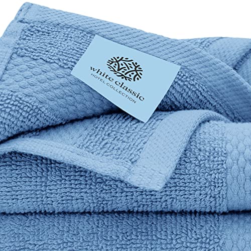 White Classic Luxury Light Blue Bath Towel Set - Combed Cotton Hotel Quality Absorbent 8 Piece Towels | 2 Bath Towels | 2 Hand Towels | 4 Washcloths [Worth $72.95] 8 Pack | Light Blue #TOP4