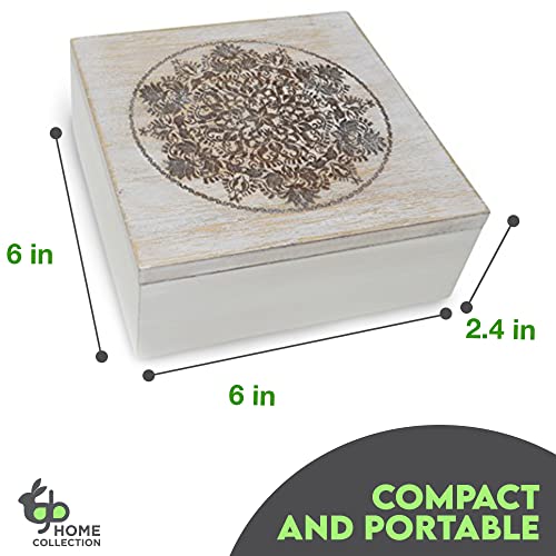 Wooden Box, Decorative Storage Box With Hinged Lid, 6"X 6" Square Engraved Art Keepsake And Trinkets Box , Jewelry Organizer, Rustic Antique Wood #TOP3