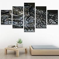 SIGNWIN 5 Panel Canvas Wall Art Alligators Closeup Dramatic Expressionism Hallway Minimalist Multicolor for Home Decorations Ready to Hang - 60