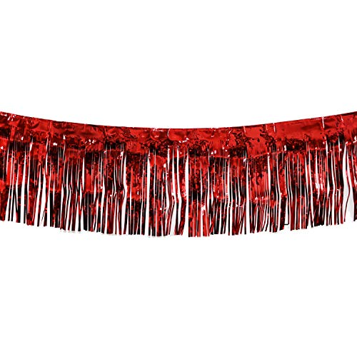 3 m x 38,1 cm rote Folien-Girlande, glänzendes Metallic-Lametta-Girlande, ideal für Parade-Schwimmer, Brautparty, Junggesellinnenabschied, Hochzeit, Geburtstag, Weihnachten - Fransenvorhänge Cover