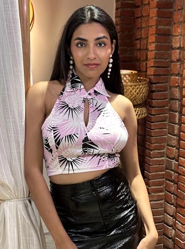 Image of Tandul Women's Printed Pink Cotton Blend Top Regular Fit Sleeveless Top for Womens Soft & Breathable & Comfortable Outfits for Office, Casual, Festive & Party (11888)