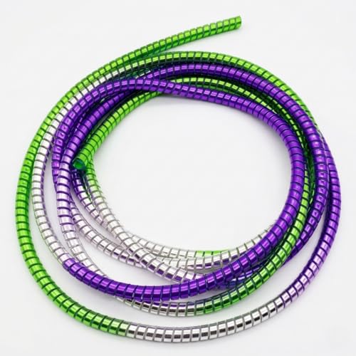 Image of Spiral Cable Protector, 150cm Plastic Cord Organizer for Charging Cables, Headphone and Charger Wire Protection Cover, Universal Device Compatible (Lime Green-Purple-Silver)