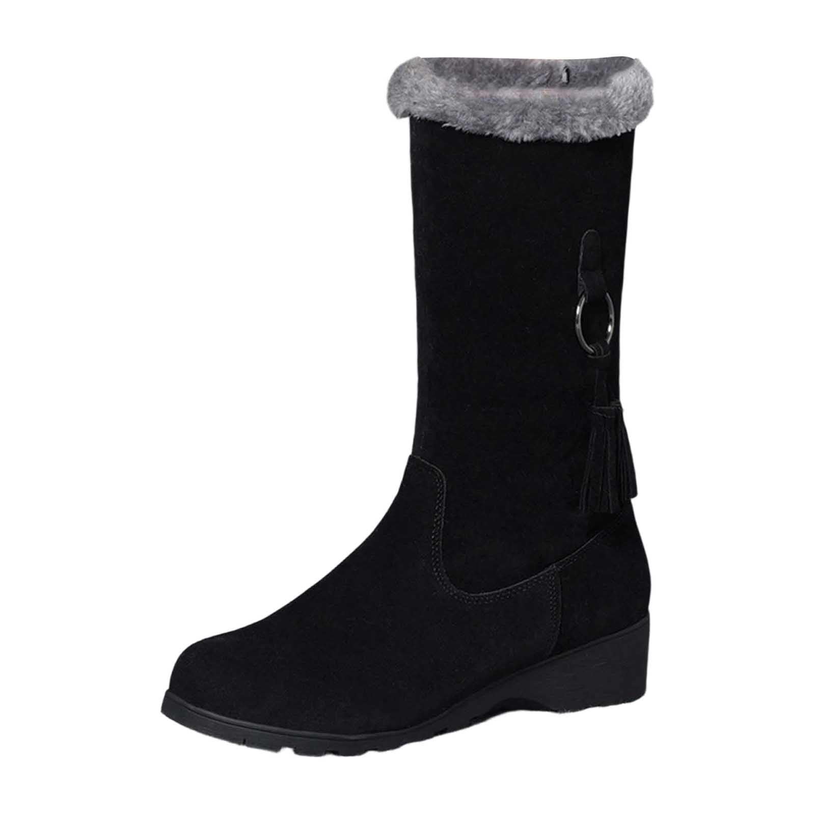Bottes de Neige Femme Fourrées Mi-Mollet à Petit Talon Bottes Femme Hiver Chaudes en Daim Botte de Neige Confort avec Fermeture Éclair Latérale Snow Boots Chaussure Imperméable Chaussures de Randonnée
