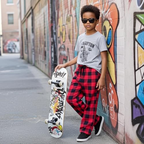 PATPAT Unisex Kids Plaid Pajama Pants – Soft Lounge Sleep Bottoms with Elastic Waist and Pockets, Ages 5–14 Years4