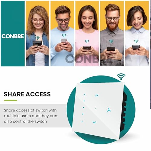 Conbre SF1 Wi-Fi based Smart Fan Touch Switch for automation, remote and 5 speed control | Compatible with Alexa, Google Assistant & Siri (White) 9