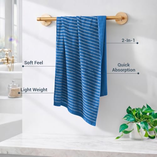 Image of Welspun 2-in-1 Towels for Bath Large Size | 100% Cotton Bath Towel | 250 GSM | High Absorbency & Quick Dry | Soft Feel | Bath Towel for Men & Women | 70 x 150 cm | Royal Blue