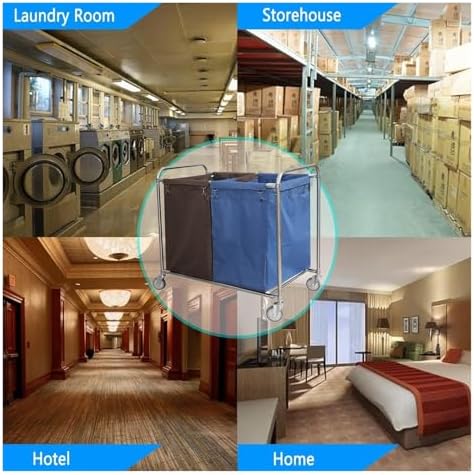Heavy Duty Laundry Cart on Wheels - Rolling Sorter with 2 Removable Bags, Sturdy Metal Frame, Perfect for Hotels, Room Service, and Commercial Use