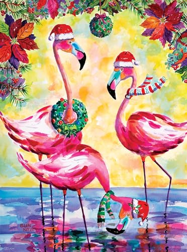 Rompecabezas Springbok Festive Flamingos de 500 piezas para adultos | Piezas de corte único, fabricado en EE. UU., materiales ecológicos con temática navideña tropical festiva miniatura 1