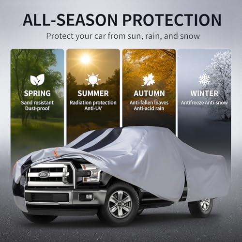 Image of Ford F-150 Truck Cover Custom Fit 1997-2026 Super Cab Short Bed(6.5') with Door Zipper, 10 Layers Outdoor Pickup Truck Cover Waterproof All Weather, Car Tarp for Wind Dust Sun etc Protection.