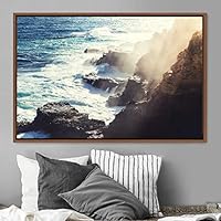 Framed Canvas Wall Art Coastal Scenery Aerial Coastal Cool Multicolor Ocean Photography Realism Relax/Calm - 16x24 inches