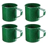 Darware Enamel Camping Coffee Mugs (Set of 4, 16oz, Green); Metal Cups for Hiking, Travel, Fishing, Picnics, Hunting and Outdoor Use; Lightweight and Portable