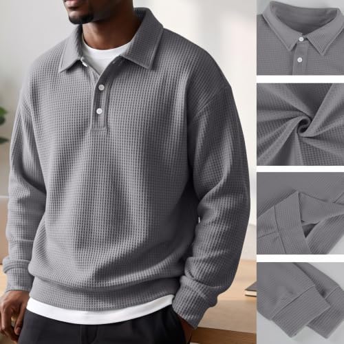 Cotton Polo Shirts for Men Classic Waffle Oversized Tshirts Novelty - image 4