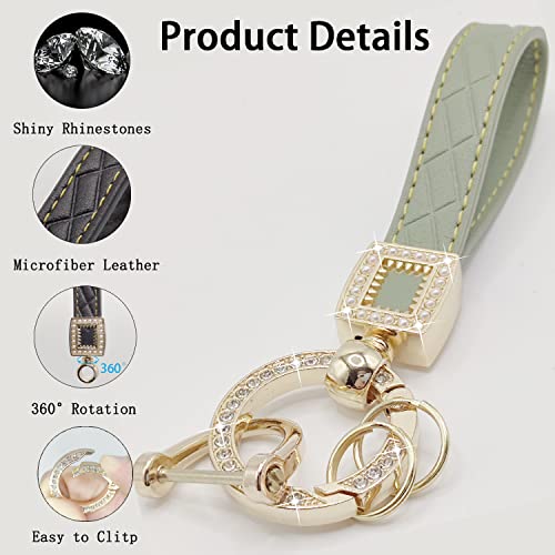 Daemson Microfiber Leather Car Keychain, Bling Diamond Keychains For Women, Universal Car Key Fob Holder With 360 Degree Rotatable, Anti-Lost D-Ring, 2 Keyrings And 1 Screwdriver (Green) #TOP1