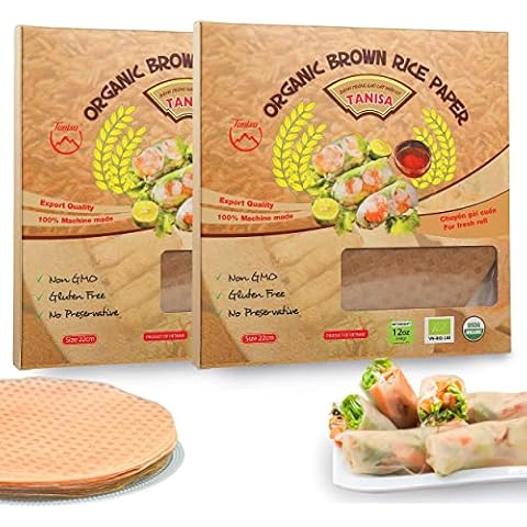 TANISA Organic Brown Rice Paper Wrappers, 76 Rice Paper Sheets, Healthy Gluten Free Spring Roll Wrappers, Round Rice Wrappers for Fresh Rolls, Suitable for Any Meal (12oz, Pack 2) Cover