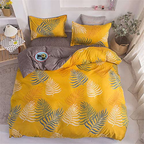 Treer Juego de Ropa de Cama de 3 Piezas, Floral Microfibra Suave Transpirable Juego de Fundas Edredón con 1 Funda Nórdica + 2 Funda de Almohada (Hoja De Palma,Cama 90-150x200cm)