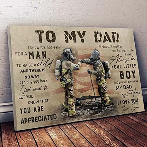 Mugmug to My Dad Canvas, Firefighter Dad, Fireman Canvas, Dad and Son, Vintage Wall Art, Home Decor(20x16)