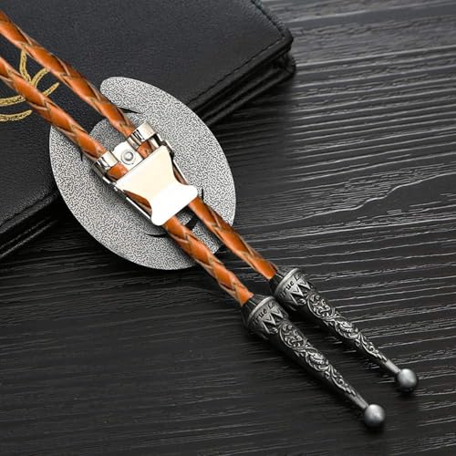 Image of Bolo tie for Men Western Cowboy Brown Leather Necktie Initial Letter ABCDJMR to Z Bolo ties for Women