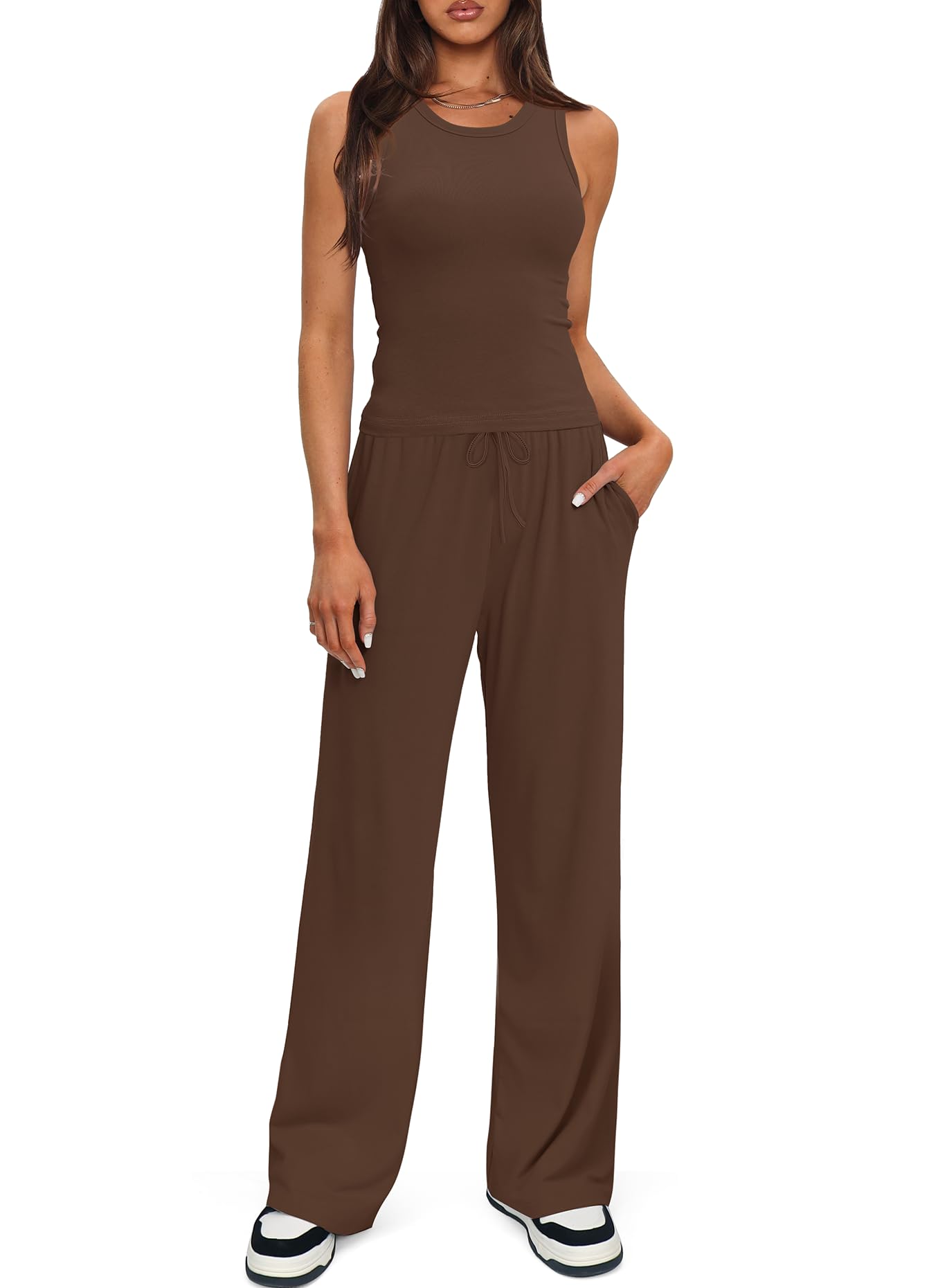 Darong Women's 2 Piece Outfits Lounge Sets Sleeveless Tank Tops Wide Leg Pants Sets Tracksuits Match Sets
