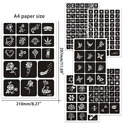 Cuteliili Henna Tattoo Stencils Reusable For Women Girls And Kids, 200+ Pcs Tattoo Templates, Airbrush Tattoo Stencil,Body Art Stencil Templates Chriatmas Gift #TOP1