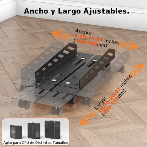 PUTORSEN Soporte para PC con Ruedas, Soporte para Torre de PC, Soporte móvil para CPU, Soporte Universal para CPU con Ancho y Largo Ajustables - Negro - imagen 2