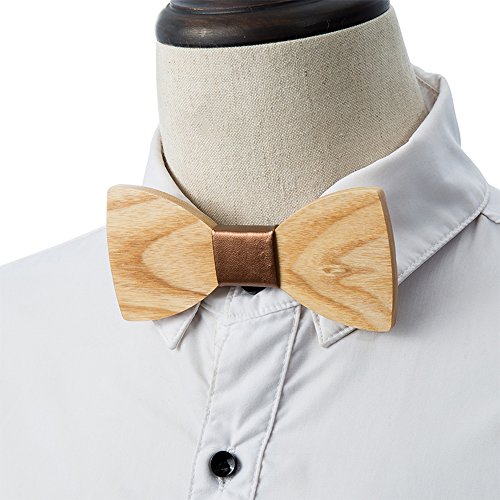 Durui Handmade Customized Solid Wood Bow Tie Creative Wedding Wooden Bowtie With Gift Box (Fraxinus+Leather Special) #TOP1