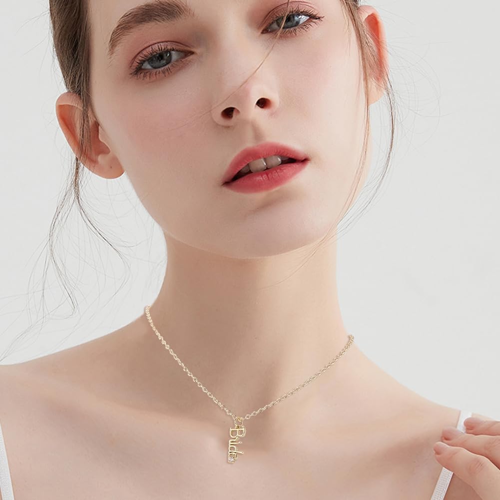 Beebeecraft 1 Box 8Pcs Bride Charms for Jewelry Making, 18K Gold Plated Brass Cubic Zirconia Bride Pendants Lucky Wedding Word Letter Charms for Necklace Bracelets Earring DIY Craft