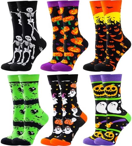 BONANGEL Halloween Socks Women, Funny Novelty Cute Holiday Crew Socks, Crazy Halloween Gifts for Women Girls