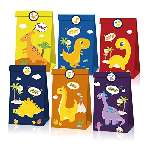 Pacote com 12 sacos de guloseimas de dinossauro para doces Dino Kids Birthday T-Rex Roar Party Favor
