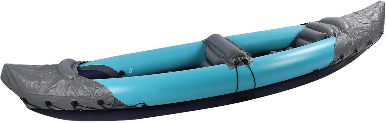 2 Person Foldable Kayak, Portable Sunlight Protection Thickened PVC Inflatable Canoe, Quick Foldable Kayak with Reinforced Multilayer Bottom for Fishing, Rafting & Boating