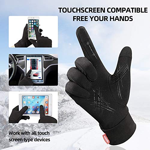Aisprts Cycling Gloves, Full Finger Winter Thermal Touch Screen Warm Windproof Waterproof Gloves for Men and Women (Deep Black, L) - Thumbnail 2