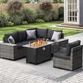 JOIVI Patio Conversation Set - 7 Piece Patio Furniture Set with 50000 BTU Outdoor Propane Fire Pit Table, Durable Wicker Sofa Set, Easy Maintenance, Perfect for Socializing