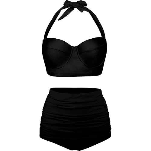 Angerella Women Vintage Polka Dot High Waisted Bathing Suits Bikini Set