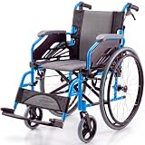 Mobiclinic®, Rollstuhl Faltbar Leicht, Selbstfahrend, Aluminium, Klappbare Rückenlehne und Fußstützen, Doppeltes Bremssystem, Abnehmbare Fußstützen, Klappbare Armlehnen, Bis zu 110 kg, Blau, Bolonia