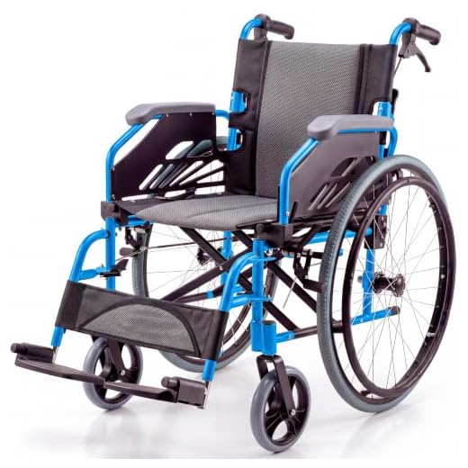 Mobiclinic®, Wheelchairs Folding Lightweight, Bolonia, Self Propelled Wheelchair, Wheelchair with Brakes, Aluminium, Light Whellchairs for Adults (Blue)
