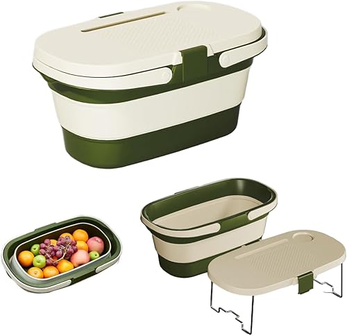 Cesta plegable de picnic para acampar al aire libre con tapa, contenedores de almacenamiento de plástico, cesta de almacenamiento plegable portátil