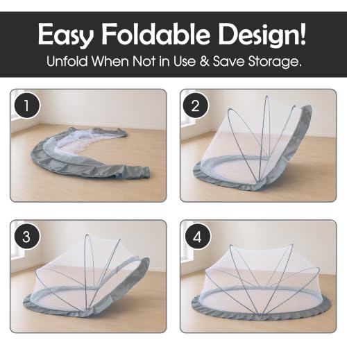 Image of RAMVIK Baby Mosquito Net, Mosquito Net for Baby 0-12 Months, Foldable Portable Mosquito Net for Baby with Breathable Mesh, 360 Protection, Bottomless Design,135 x 65 x 65 cm (Grey)