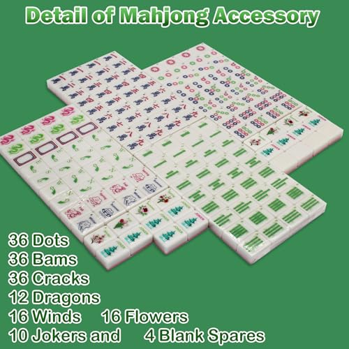 TUSAUW American Mahjong Tile Set, American Mahjong Game Set Include 166 1.2 Inch Mahjong Tiles 4 Dice 4 Tile Rulers 1 Bag, 100 Chips,5 Instruction Manuals, Portable Complete Travel Mahjong Set - Image 4