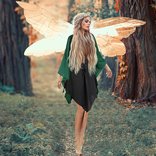 Image of 4 Pcs Women Elf Costume Renaissance Traditional Irish Dress Fairy Costume Elf Ear Cuffs for Women Halloween Cosplay Party