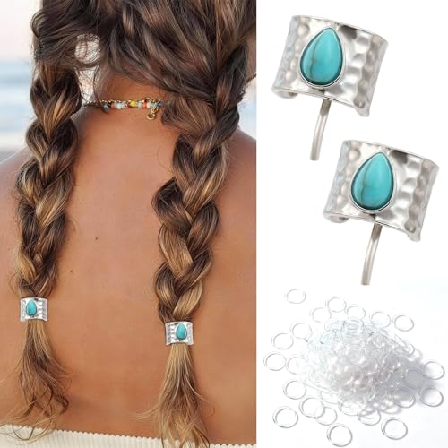 2 PCS Hair Jewelry for Braids - Lightweight Metal Hair Pins for Women Stackable Cute Hair Accessories for Everyday or Special Occasions | Ideal Gifts for Girls with 200 PCS Mini Hair Elastics