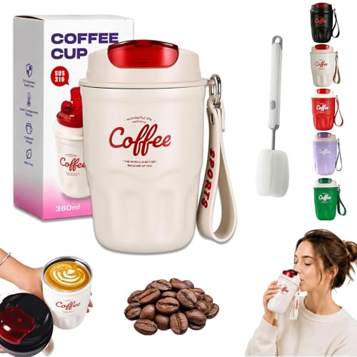 Image of Coffee Vacuum Flask, 12oz Durable Insulated Tumbler Built-in LED Temperature Display, 316 Stainless Steel Travel Coffee Mug for Home, Office, And Outdoor Use (Standard version-White)