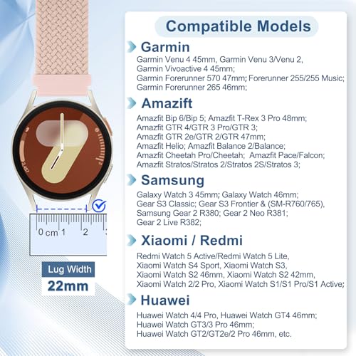 Image of 22mm Quick Release Braided Bands Compatible with Garmin Vivoactive 4 45mm, Forerunner 570 47mm /255 /265, Smartwatch Band for Amazfit Bip 6 /5, Redmi Watch 5 Active /Lite