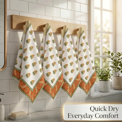 Image of Mafatlal Madhuban Textured Waffle Towel Set | 250 GSM | 4 Hand Towels 76 x 38 cm | Bathing Towels for Gentle Exfoliation, Body Cleansing & Everyday Use | Aqua Green