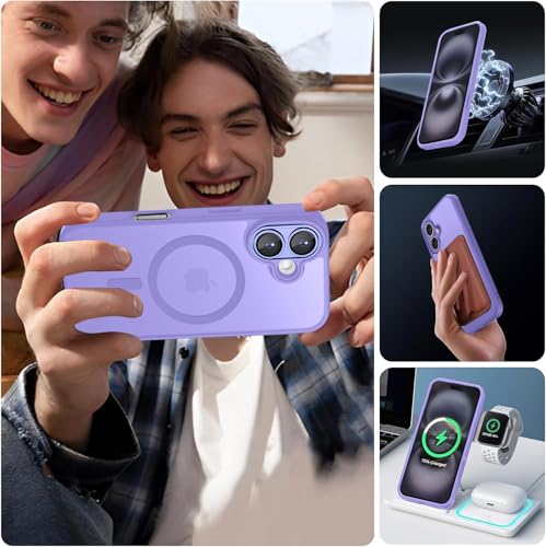 Image of Elzzi Magnetic Magsafe for iPhone 17 Case, [Full Camera Protection] [Compatible with Magsafe] [Translucent Matte] Shockproof Protective Phone Case for Men & Women - Purple