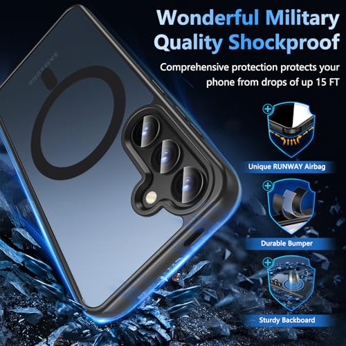 Image of OWKEY for Galaxy S24|S25 Case 6.2'',Magnetic Samsung Galaxy S24 /S25 Case for Magsafe with Tempered Glass Screen Protector, [Shockproof Military] Translucent Back Slim Bumper Cover S24 S25 Case, Black