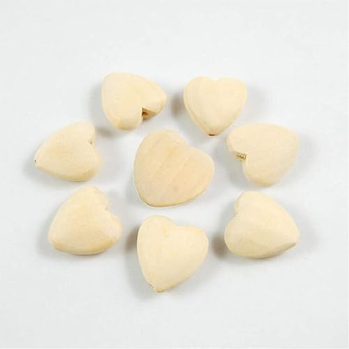 Miniatura 3 de Arakierst - 100 cuentas de corazones de madera natural de 0.787 in sin terminar con agujeros, materiales de madera ecológicos, accesorios de