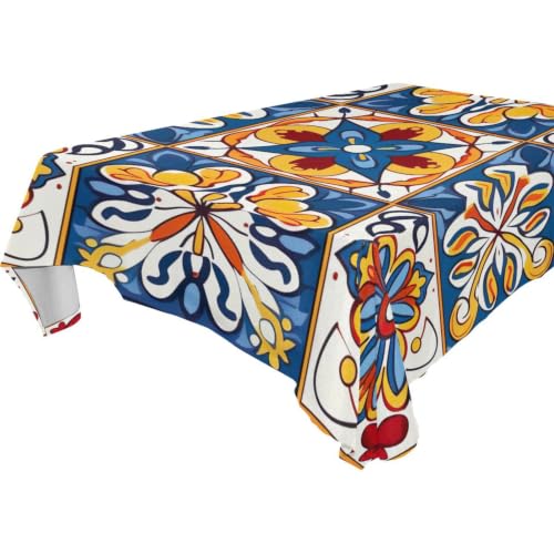 STAYTOP Morocco Tiles Tablecloth, Rectangle Table Cover 54"x54"