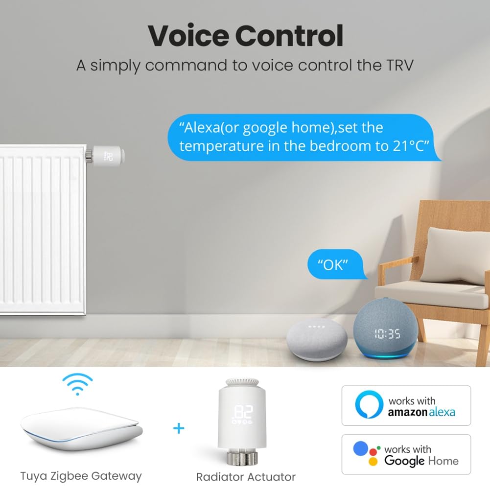 VENEKA Attuatore Termostato per Radiatore Tuya ZigBee, Regolatore di Temperatura Valvola Termostatica Smart TRV per Alexa Home