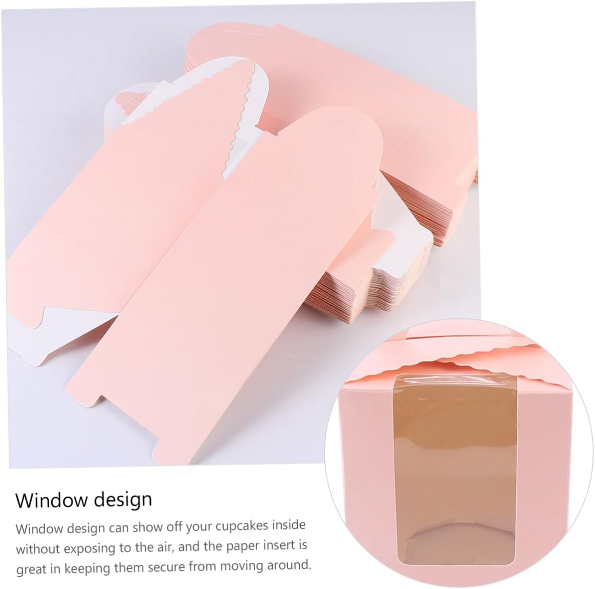 BESTonZON Single Portable Paper Cupcake Boxes with Handle and Window, Pink Baking Muffin Containers for Party Cake Storage, 50pcs Pack