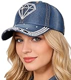 Baseballkappe mit Strasssteinen für Damen, modischer Sonnenhut, Metallschnalle, verstellbar, glitzernde Diamanten, Reisehut, Bluediamond, Einheitsgröße