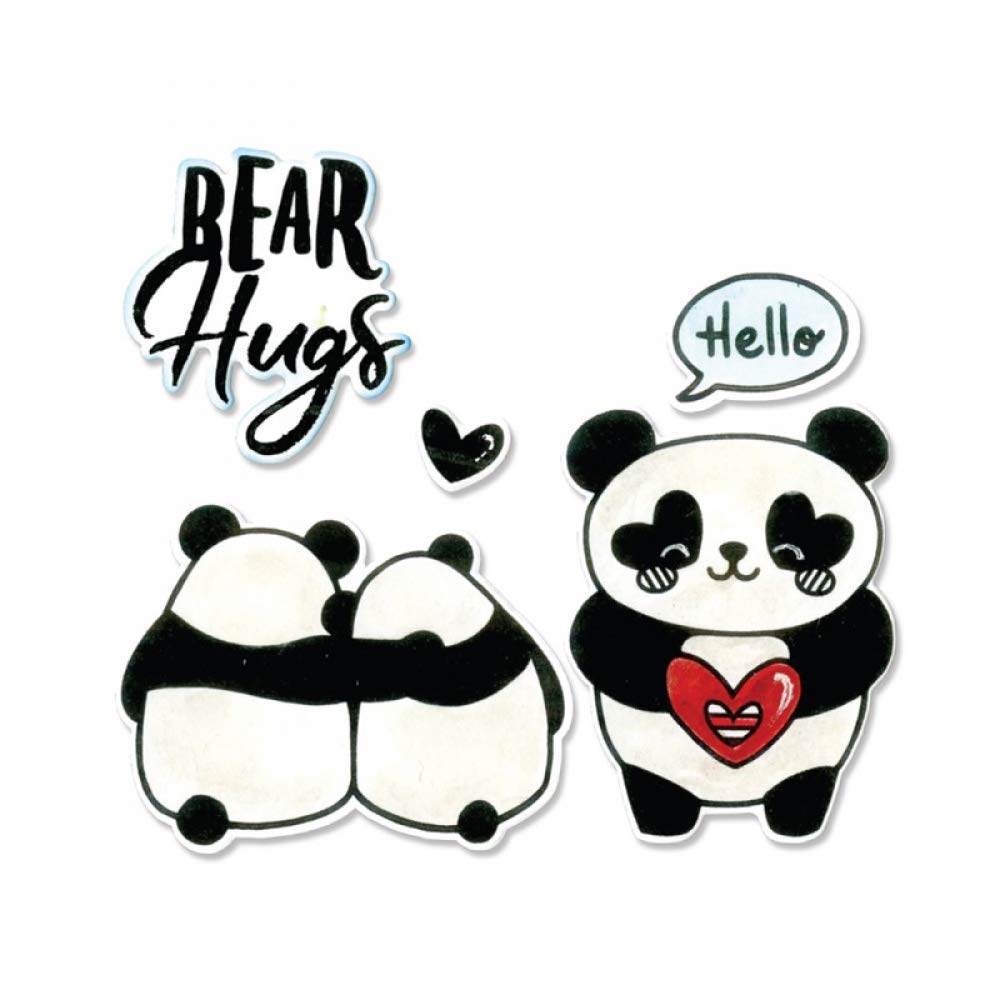 Love Heart Animals Pandas Dies and Stamp Sets for Card Making Metal Cutting Dies Template Hello Bear Hugs Words Clear Rubber Stamp for Scrapbooking Paper Crafting Stamping Hanmdade Crafts Arts Craft